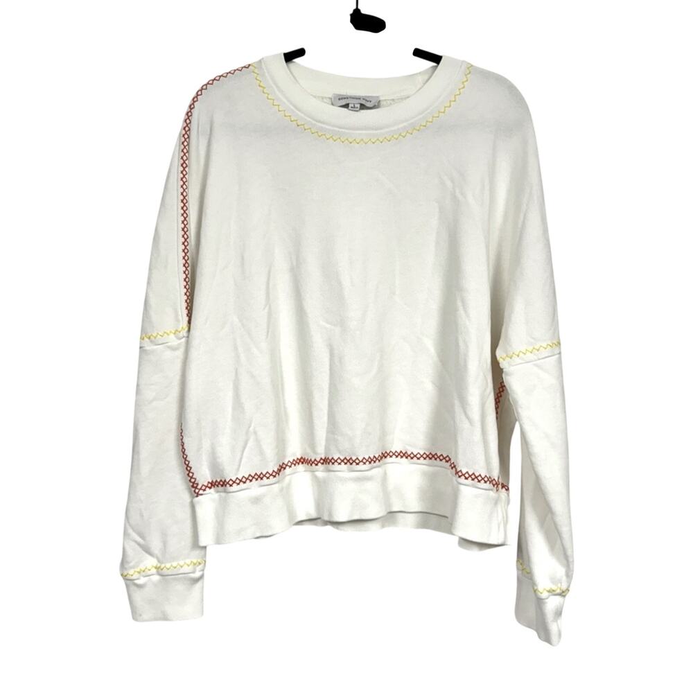 Something Navy White Contrast Stitch Sweatshirt Womens L Casual Oversized Basic